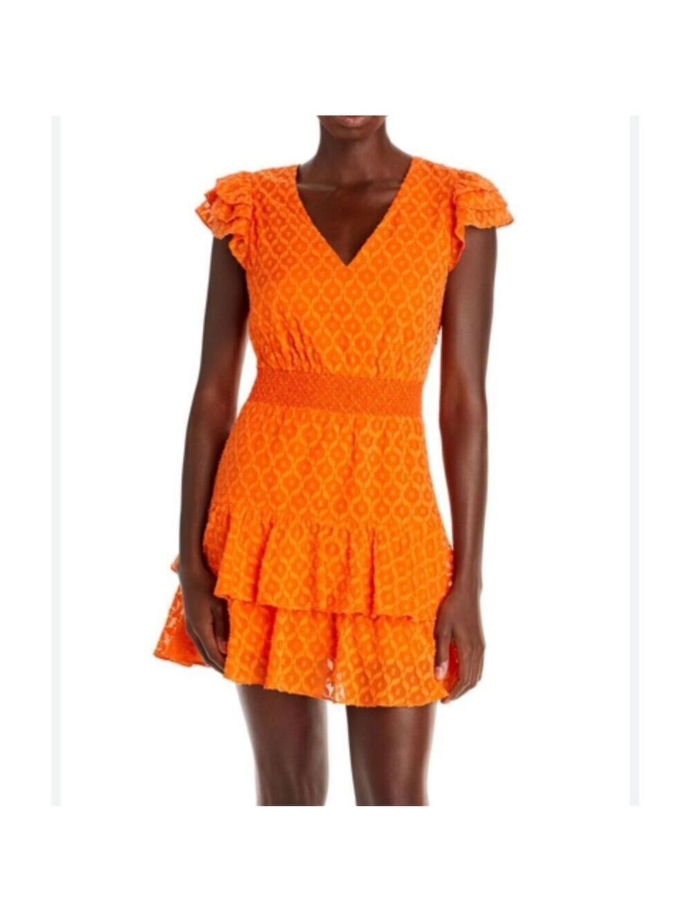 Alice + Olivia Women's Orange Ruffled Tiered Knee Length Dress M - Picture 1 of 6